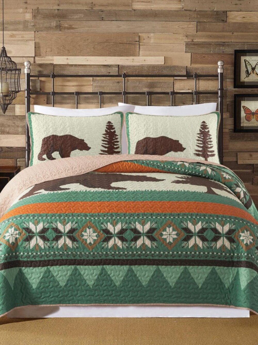 Rustic Bear Quilt Set, Cabin Bedding, Queen with 2 Shams